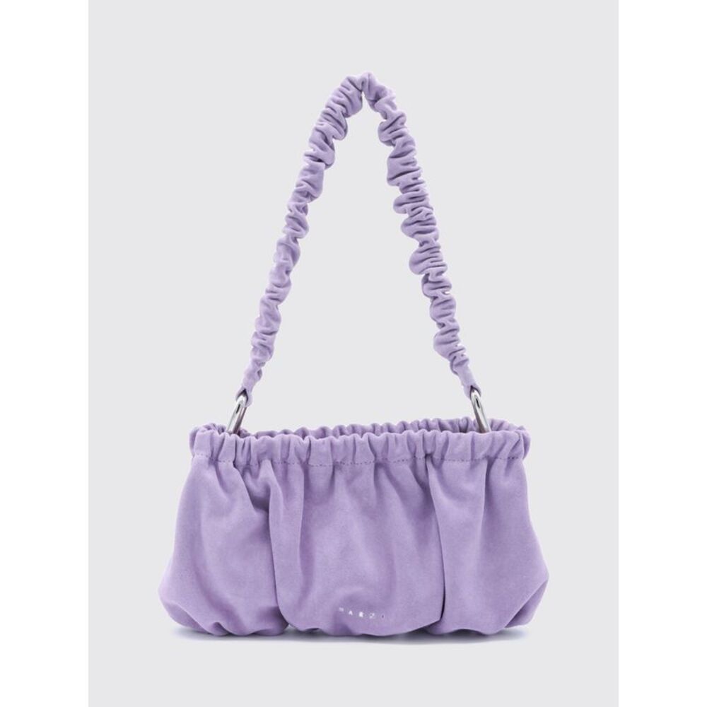 Marni Women Marni Ruched Synthetic Suede Shoulder Bag